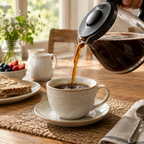 Stemningsbillede af filterkaffe ved morgenbord, ikke foto af Moccamaster-reservedel