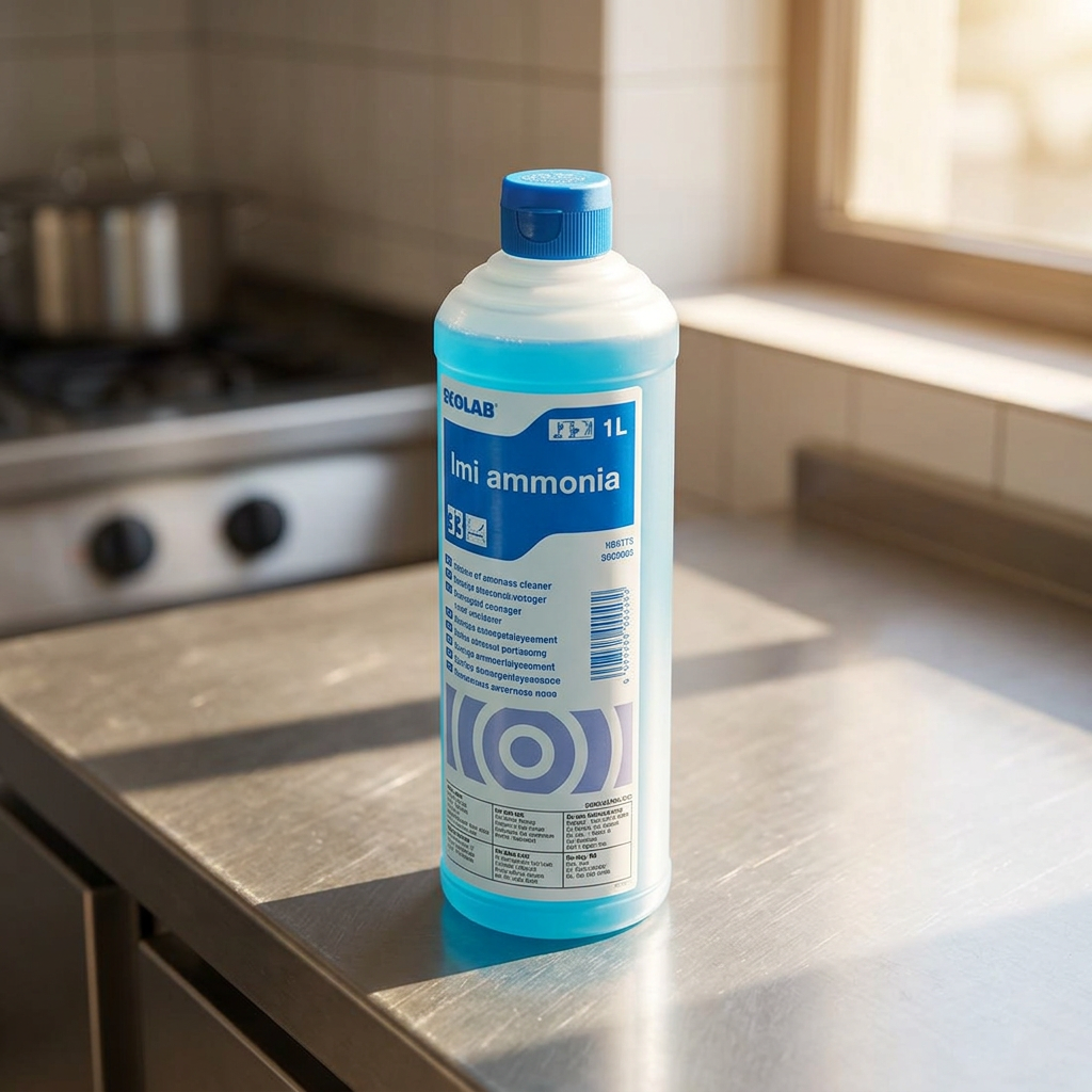 Imi Ammonia 1 L på ståloverflade i et solbelyst køkken