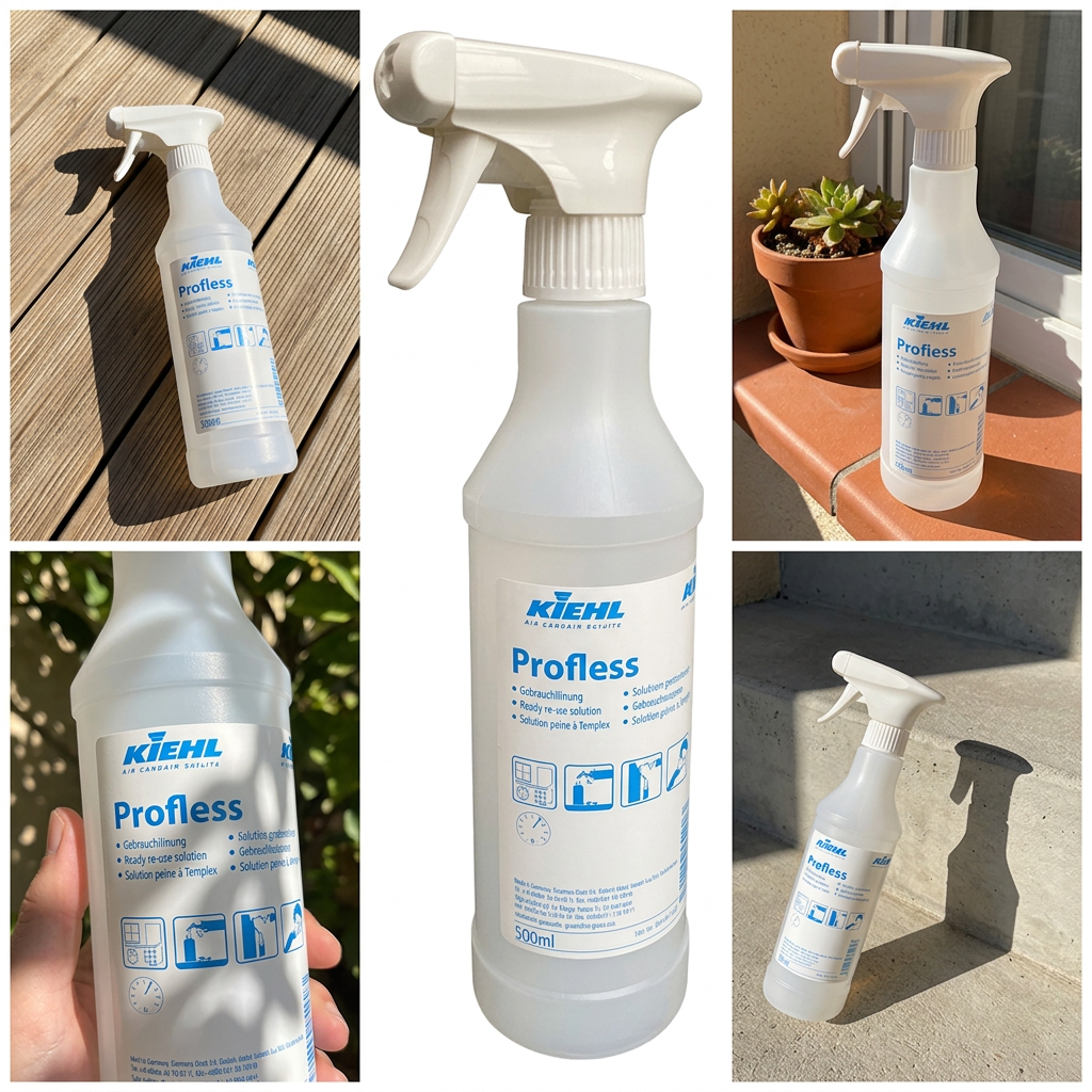 Kollage med Profless 500 ml sprayflaske og solrige miljøer, stemningsbillede
