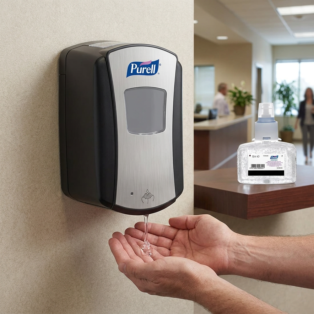 Hænder modtager gel fra Purell LTX-7 krom/sort