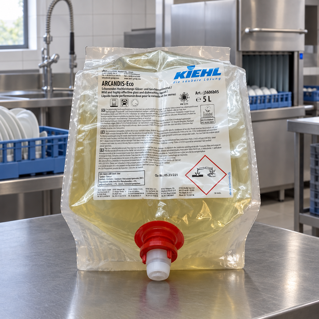 Kiehl Arcandis-Eco 5 L på arbejdsbord i professionelt opvaskeområde