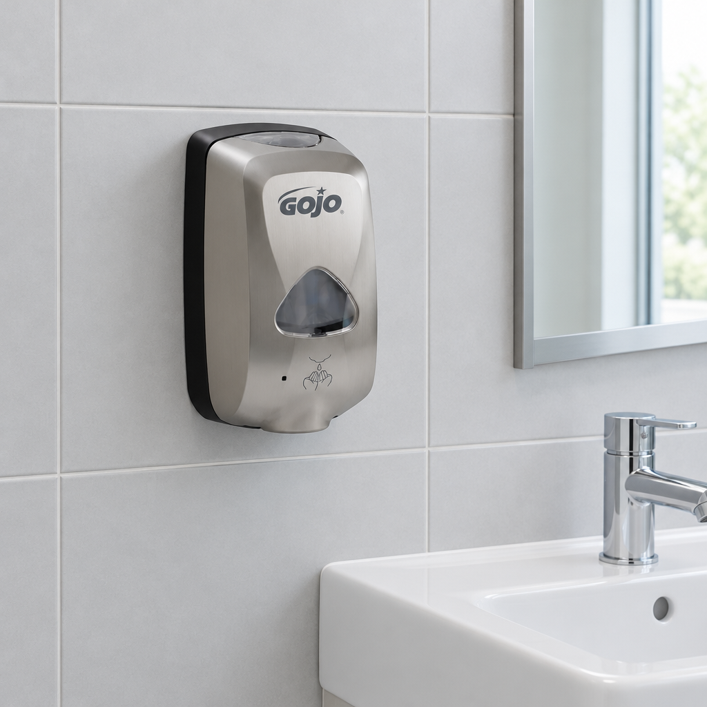 GOJO TFX-12 model 2799 på flisevæg i personalefaciliteter