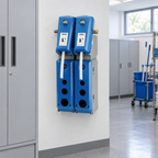 Kiehl multidoseringsstation i institutionsdepot ved skabe og moppevogn