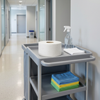 Tork T2 Mini Jumbo-toiletrulle på servicevogn i kontorgang