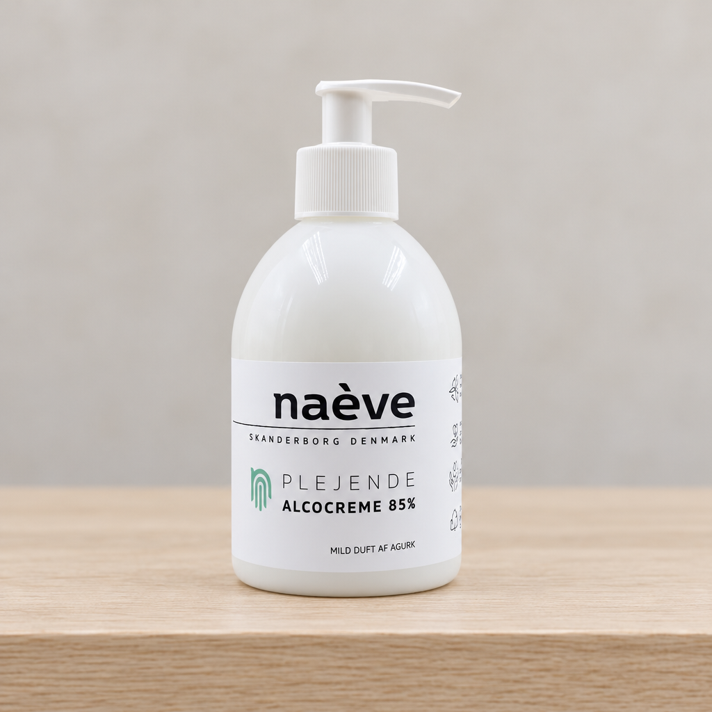 Naeve Alcocreme med mild agurkeduft på lys receptionsdisk