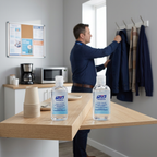 To genererede Purell-flasker i personalerum med voksen medarbejder; salgsenheden er én flaske