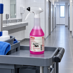 Kiehl AvenisFoam 750 ml på grå rengøringsvogn i sanitetsområde