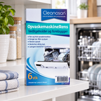 Stemningsillustration af Cleanosan opvaskemaskinerens på hylde i køkken