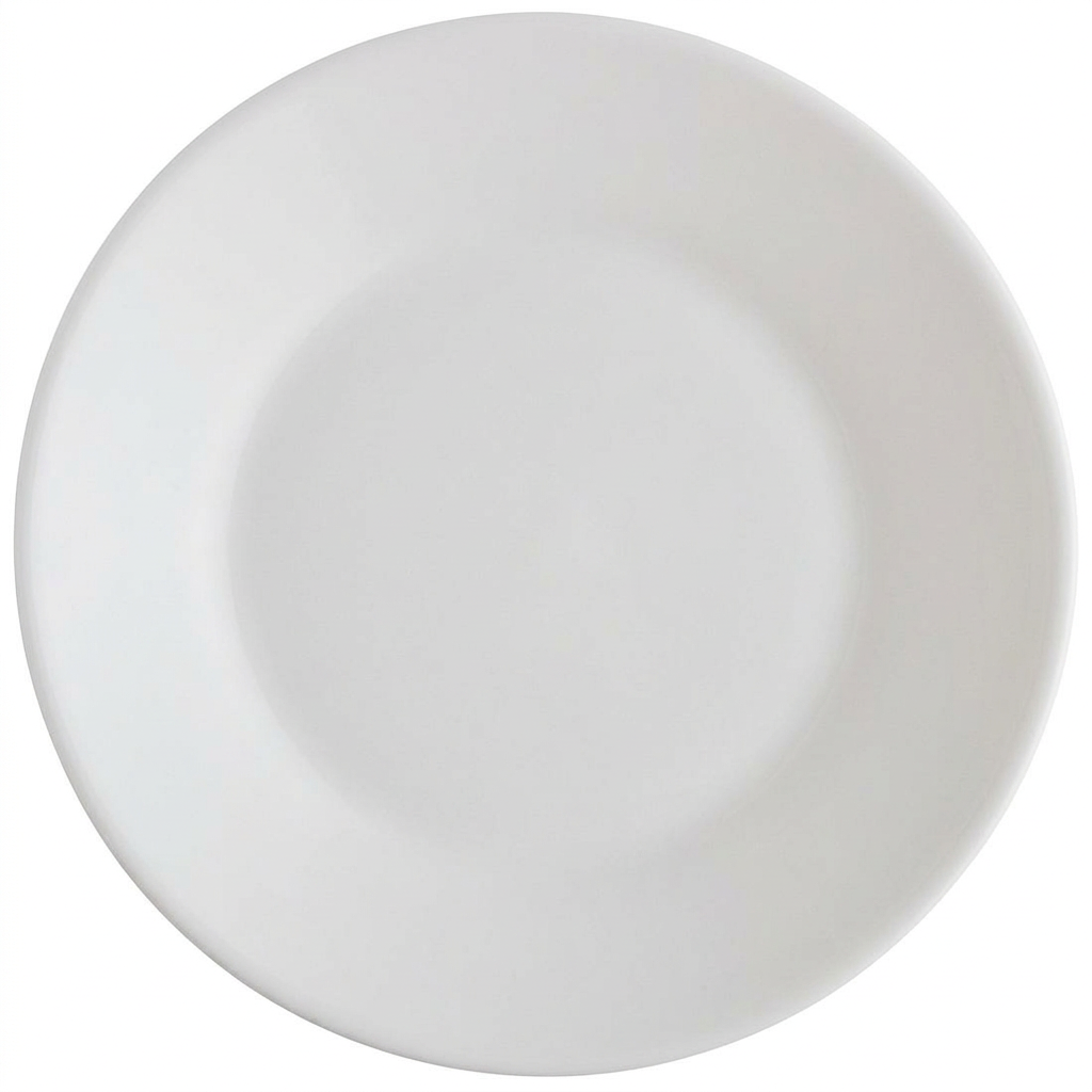 Hvid, flad Arcopal-tallerken 235 mm på hvid baggrund