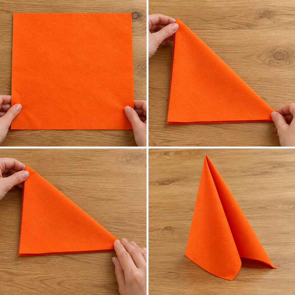 Orange Airlaid-serviet foldes til dekorativ form