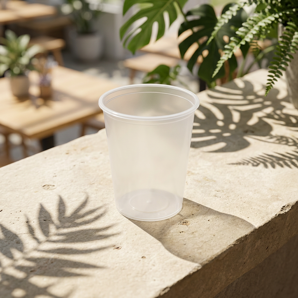 ABENA Gastro Light flergangsdrikkeglas, stemningsbillede i solrig drivhuscafé