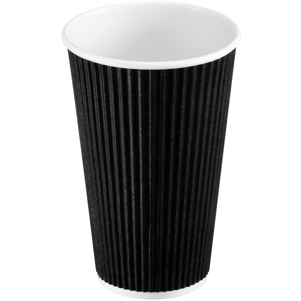 Sort Ripple Wall kaffebæger 40 cl med hvid kant på hvid baggrund