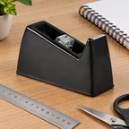 Sort Office-tapedispenser med lineal og saks, stemningsillustration