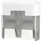 Hvid Tork OptiServe T7 558051 med transparent underdel og to papirudtag på hvid baggrund