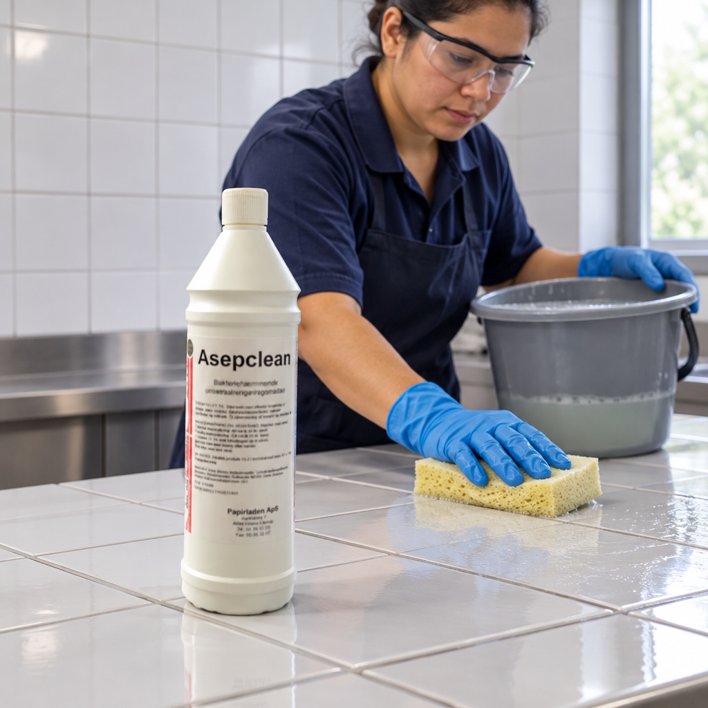 Asepclean ved rengøring af vaskbar bordflade med blød svamp