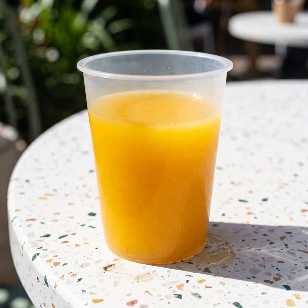ABENA Gastro Light flergangsdrikkeglas med juice på solbelyst terrazzobord