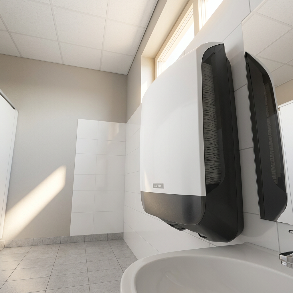 Katrin 77410 ved vask i sollyst bibliotek, stemningsbillede