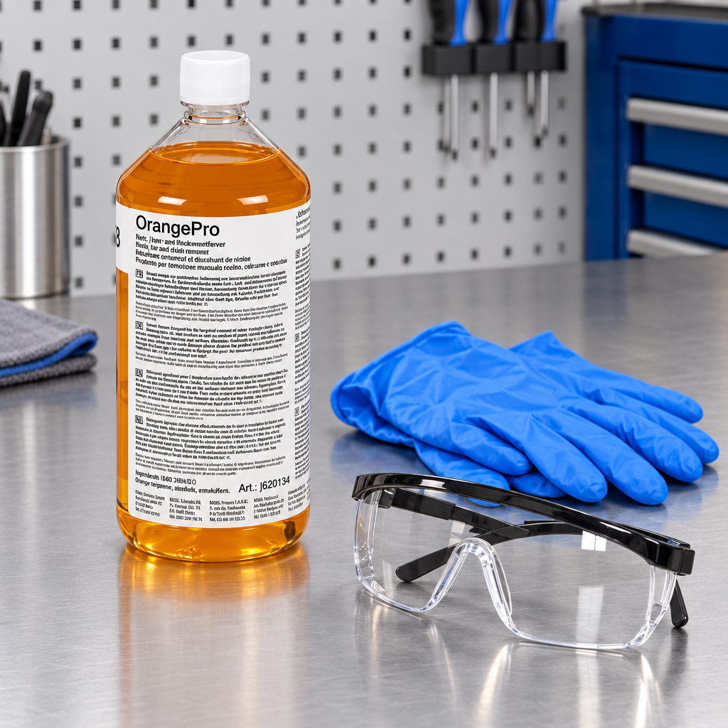Kiehl OrangePro 1 L ved handsker og sikkerhedsbriller