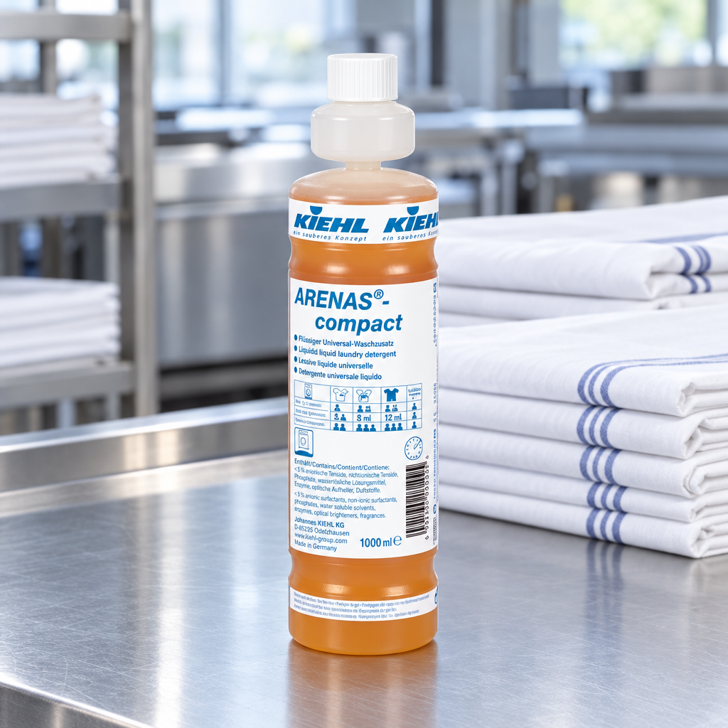 Kiehl Arenas Compact 1 L på stålbord med foldede restauranttekstiler
