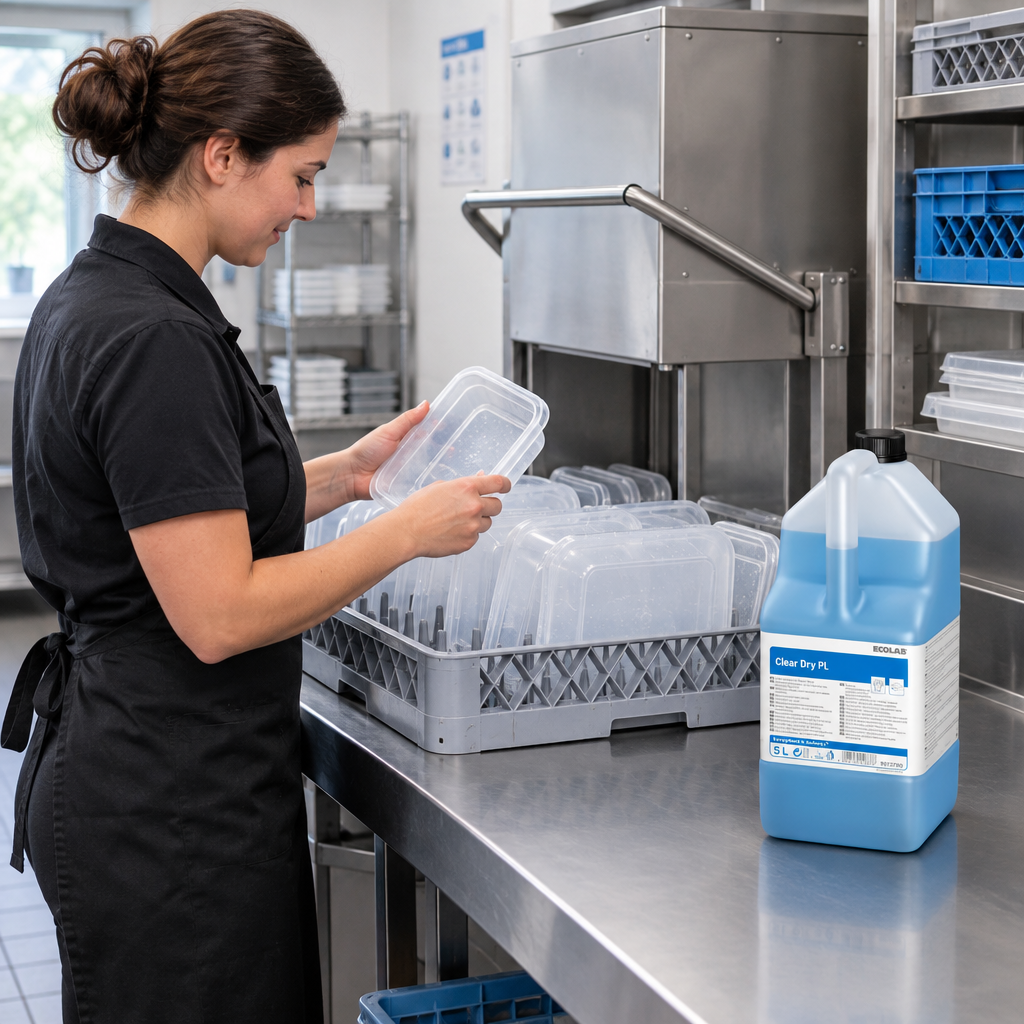 Clear Dry PL ved kontrol af plastservice efter maskinopvask
