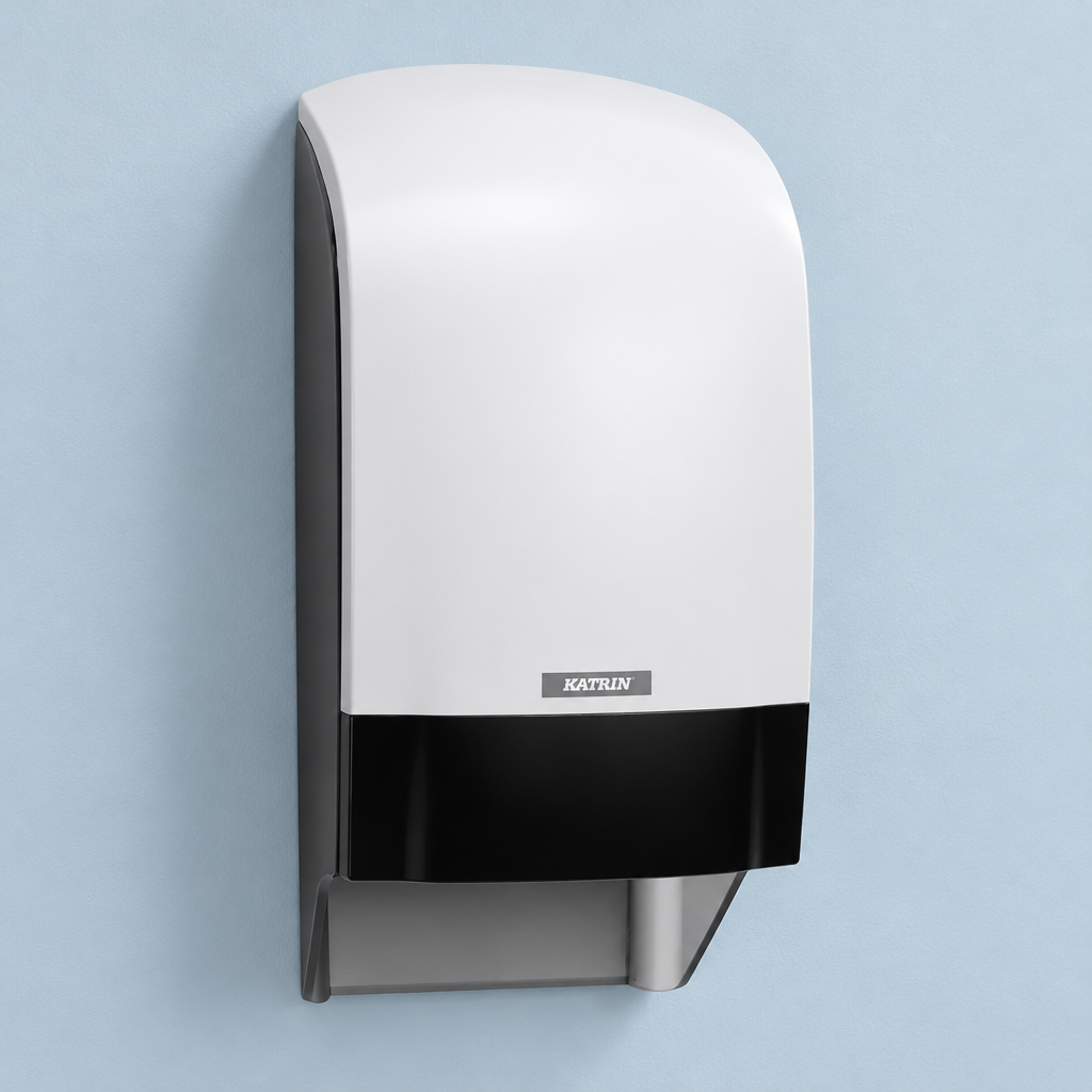Katrin System-toiletrulledispenser på lyseblå væg