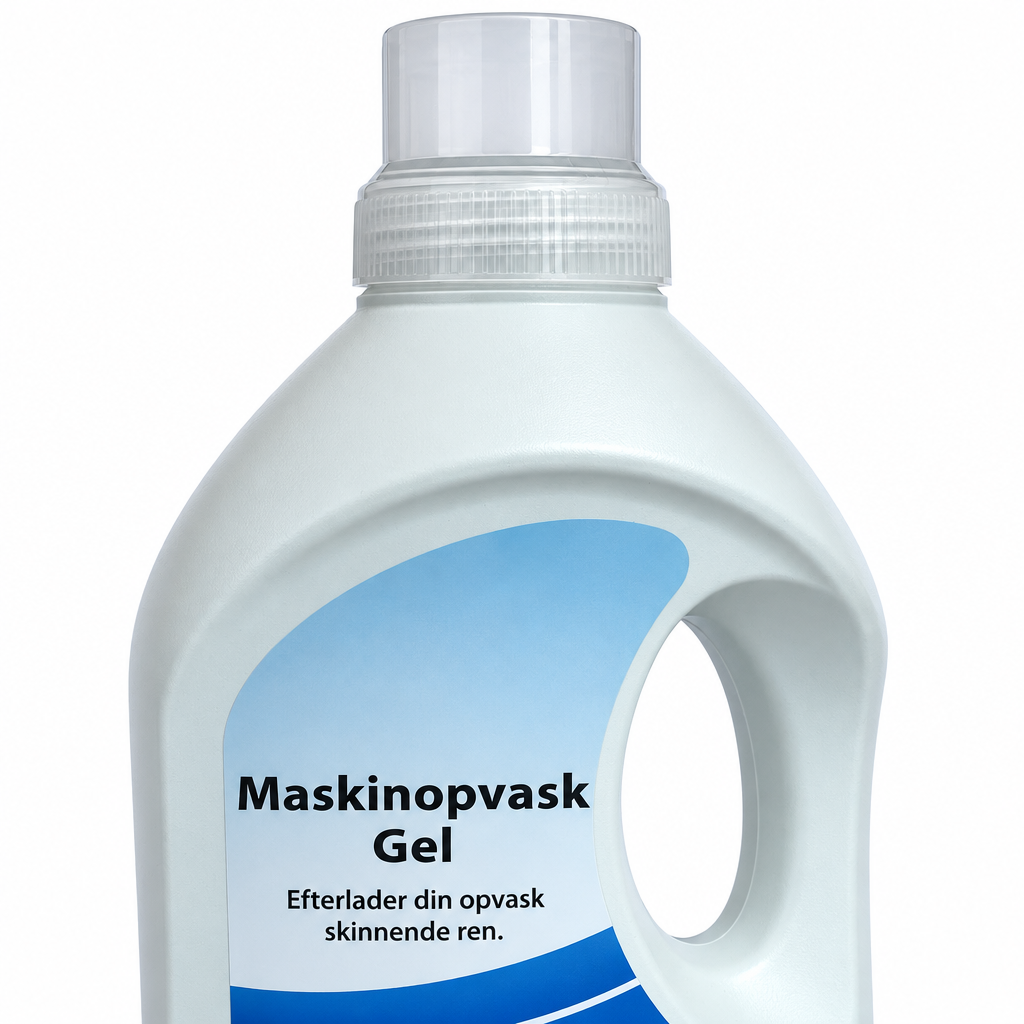 Nærbillede af låget på maskinopvask gel