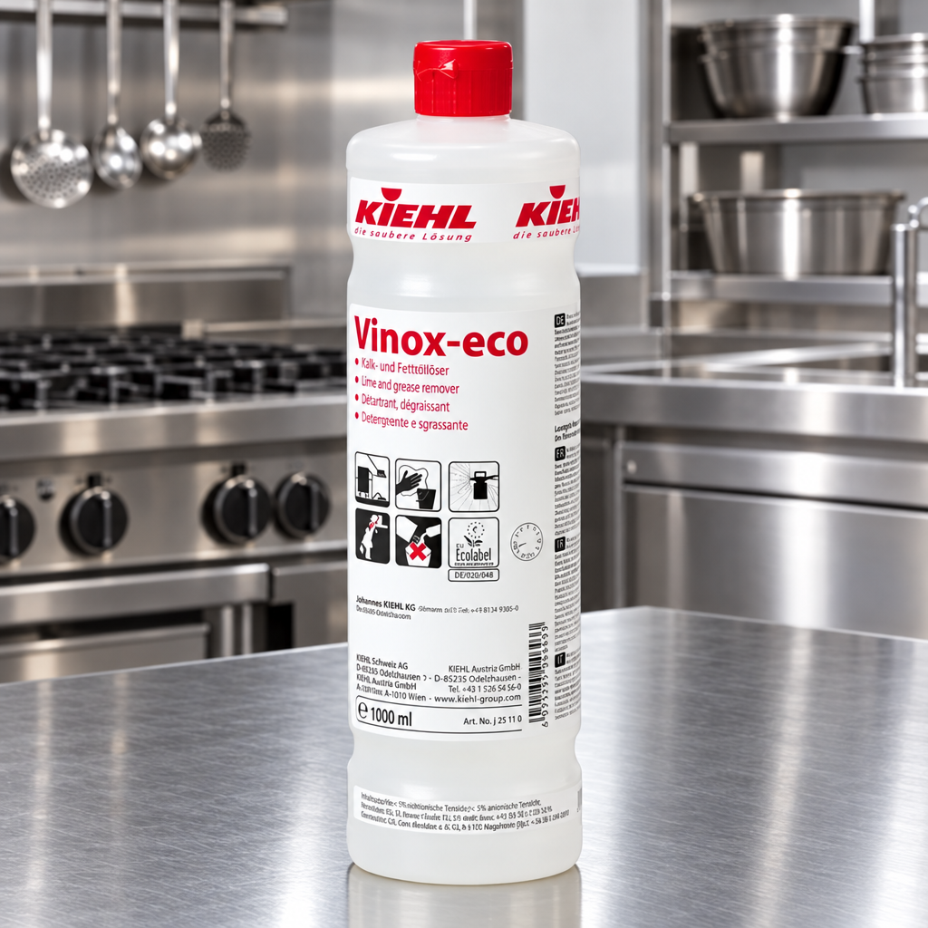 Kiehl Vinox-eco 1 L på arbejdsbord i storkøkken, stemningsbillede