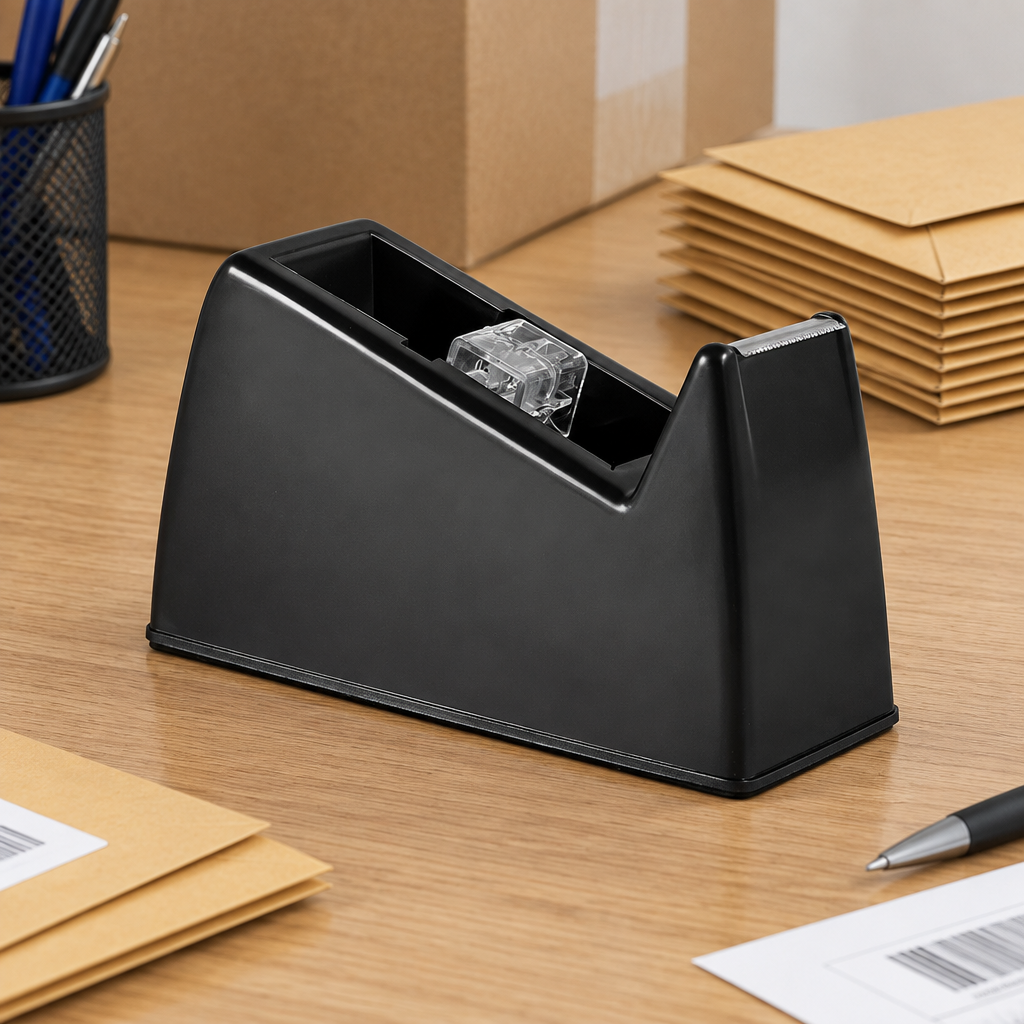 Office-tapedispenser ved kuverter på arbejdsbord, stemningsillustration