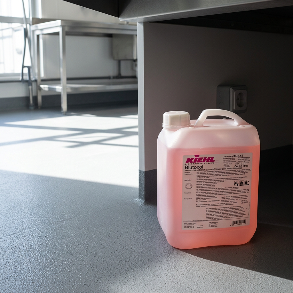 Stemningsbillede af Kiehl Blutoxol 5 L ved en skyggefuld klargøringsplads med solskin i rummet