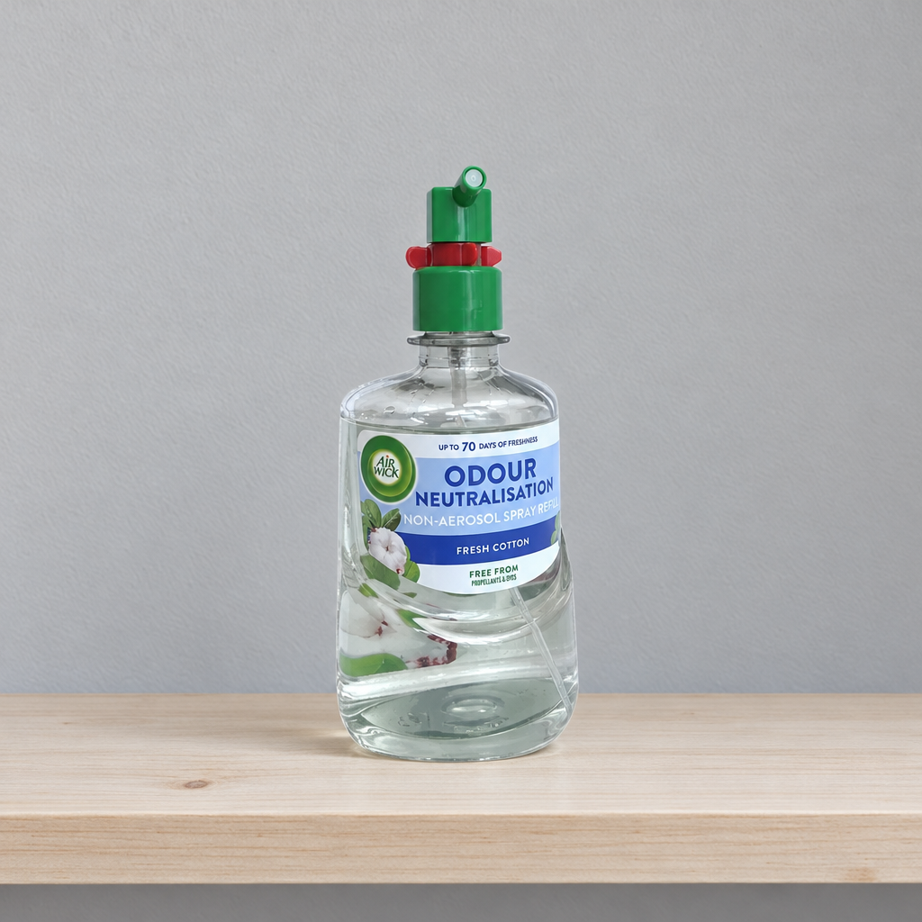 AirWick Fresh Cotton-refill på tør træhylde