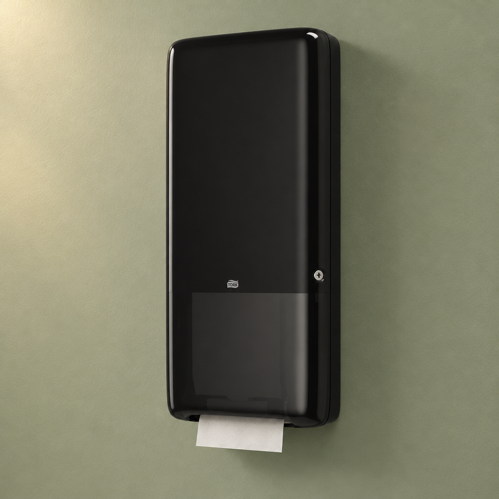 Sort Tork H5 standarddispenser på skolens personaletoilet