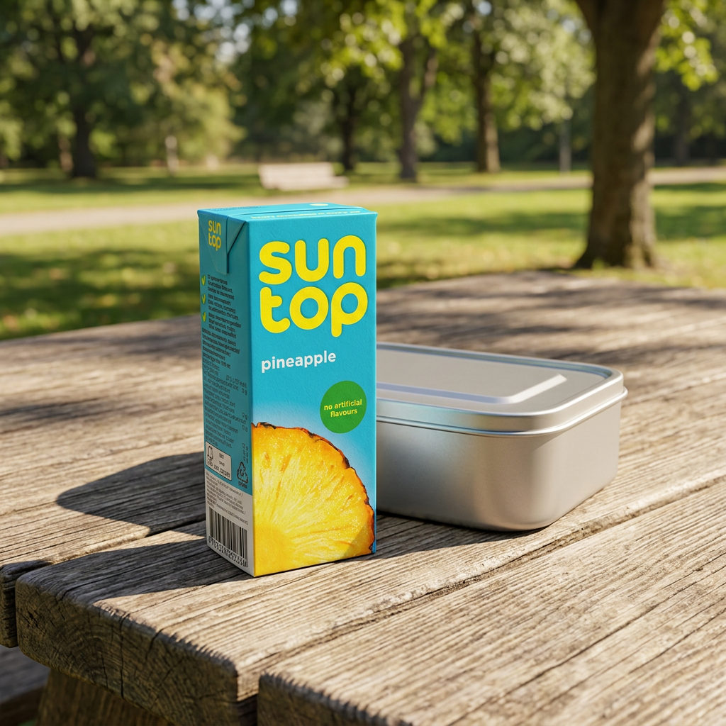 Suntop Ananas ved madkasse på picnicbord