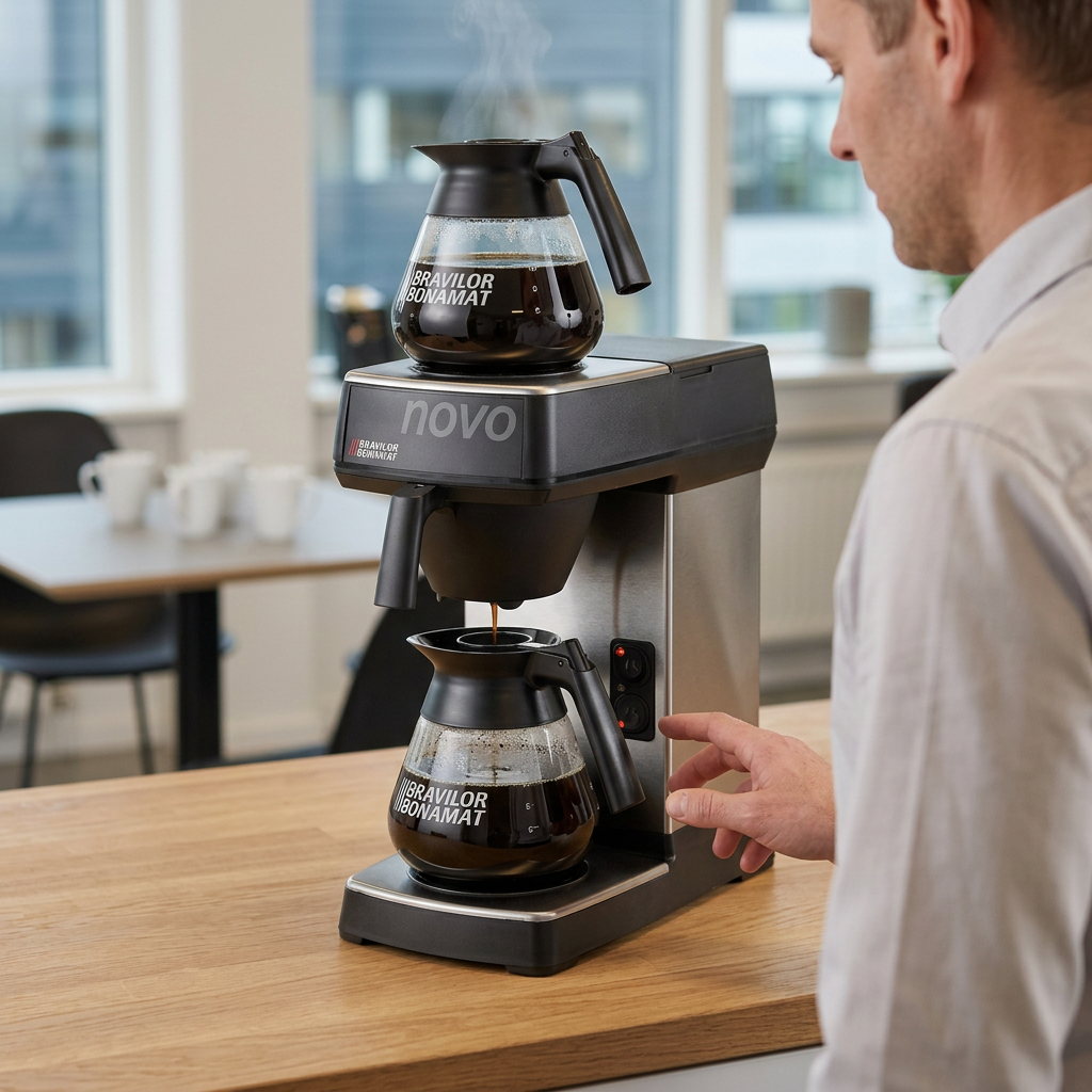 Medarbejder ved Bonamat Novo under kaffebrygning