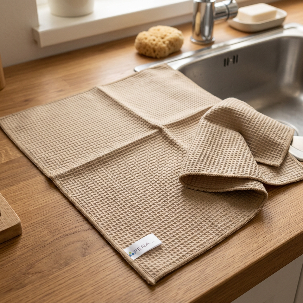 Beige Micro Multi viskestykke med vaffelstruktur ved køkkenvask