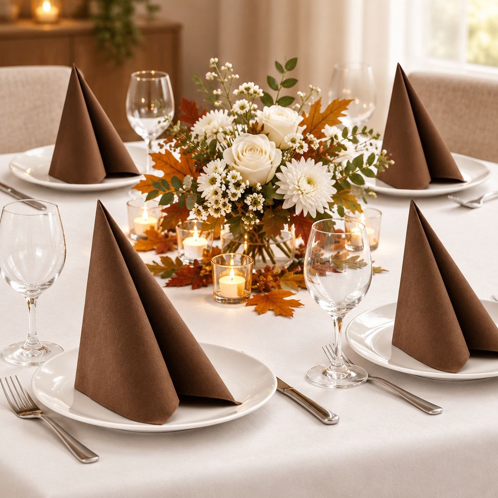 Efterårsbord med brune Airlaid-servietter