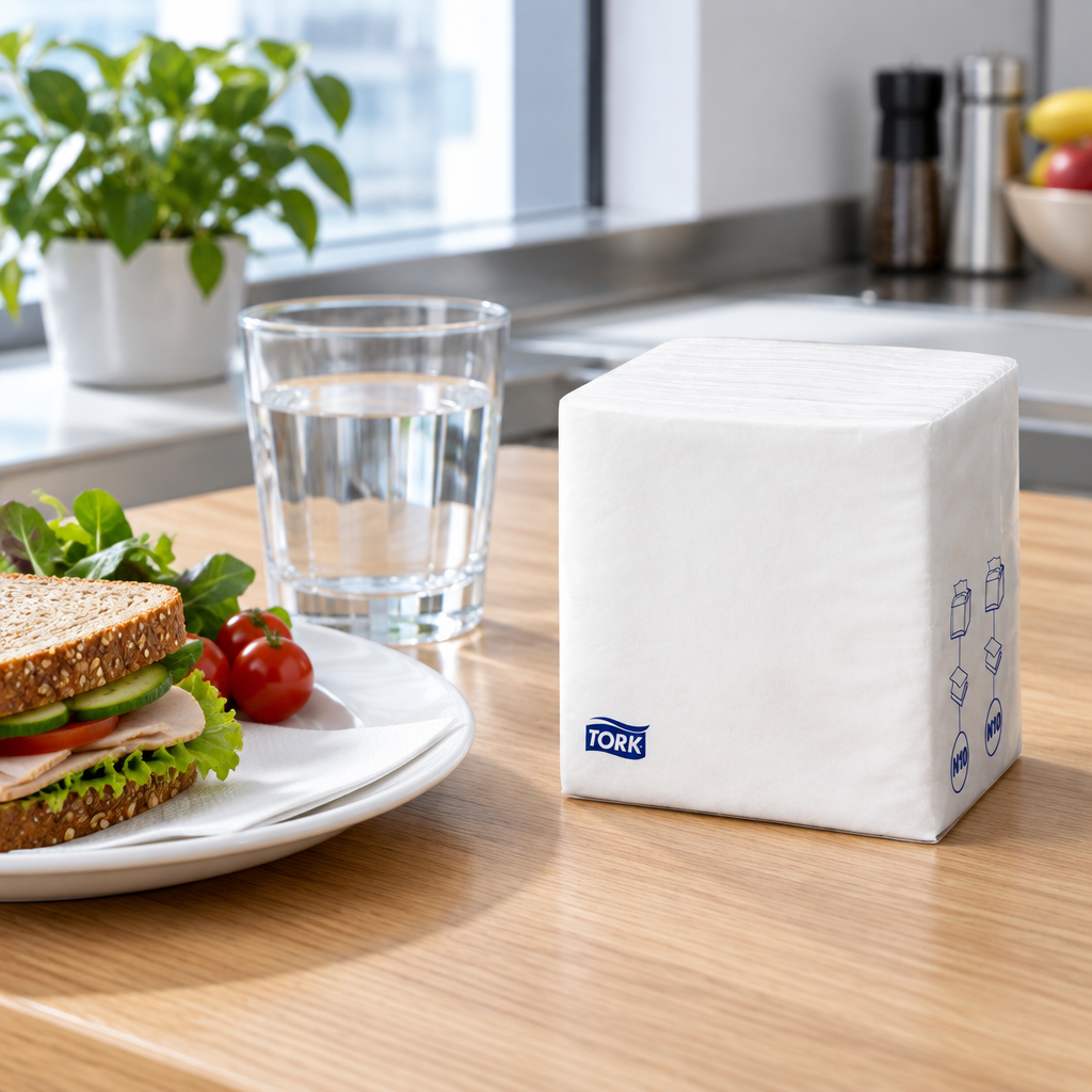 Tork snackservietter ved frokost i personalekøkken