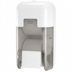 Hvid Tork OptiServe T7 558041 med transparent underdel og ét papirudtag på hvid baggrund