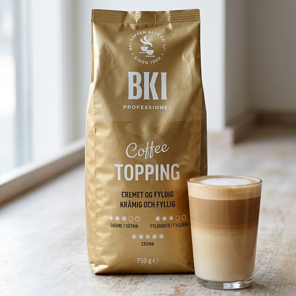 BKI Coffee Topping ved en café latte, serveringstilbehør medfølger ikke, stemningsbillede