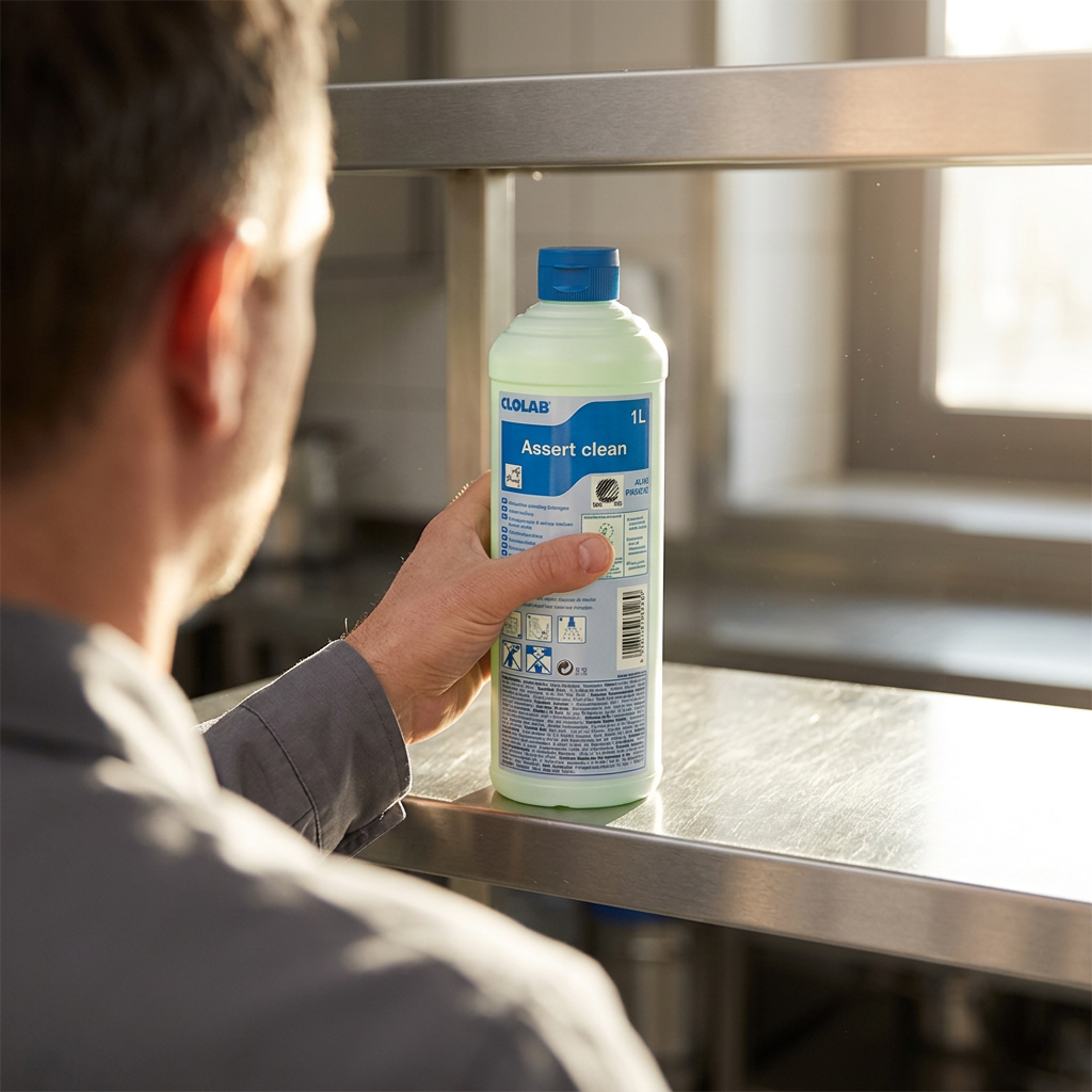 Medarbejder sætter Assert Clean på en servicehylde